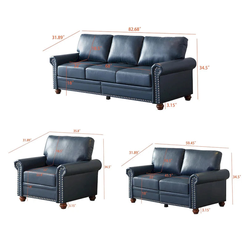 Set di divani in ecopelle moderno di metà secolo da 3 pezzi con contenitore, con posti 1+2+3