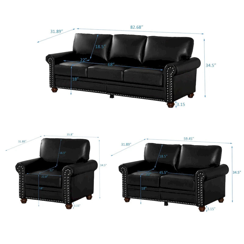 Set di divani in ecopelle moderno di metà secolo da 3 pezzi con contenitore, con posti 1+2+3