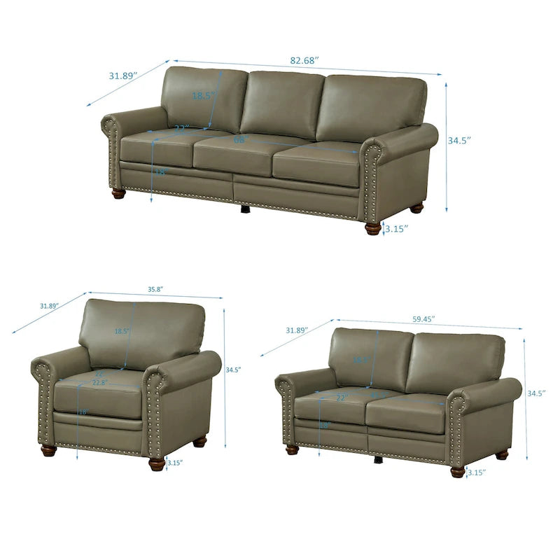 Set di divani in ecopelle moderno di metà secolo da 3 pezzi con contenitore, con posti 1+2+3