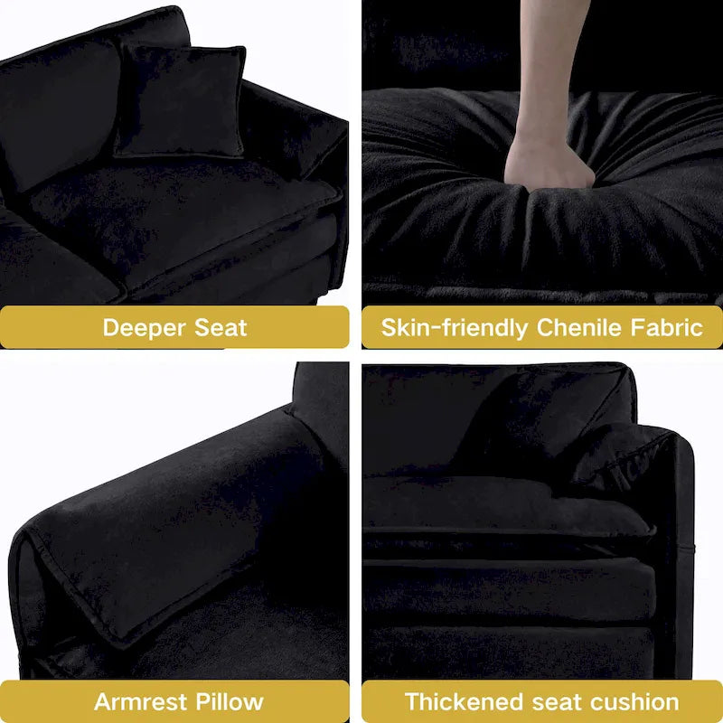2-teiliges Chenille-Loveseat-Sofa-Set Cloud 75.59 mit tiefer Sitzfläche und 4 Kissen