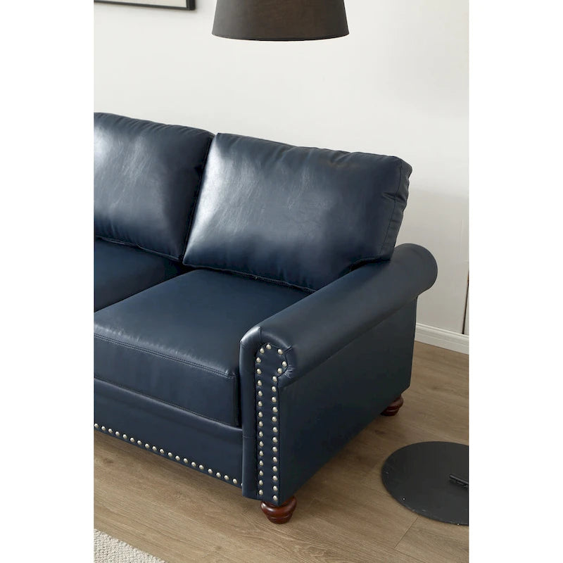 Ensemble de canapés 2 pièces en similicuir au style moderne mi-siècle avec rangement, 3+2 places