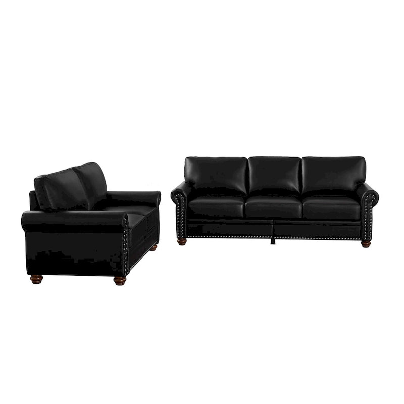 Ensemble de canapés 2 pièces en similicuir au style moderne mi-siècle avec rangement, 3+2 places