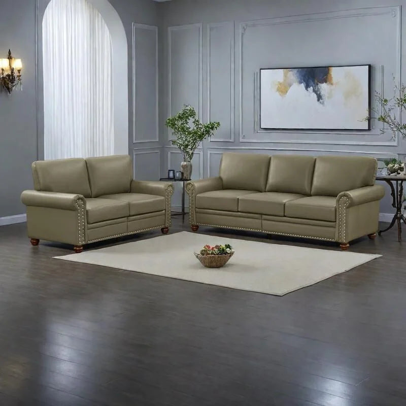 Ensemble de canapés 2 pièces en similicuir au style moderne mi-siècle avec rangement, 3+2 places