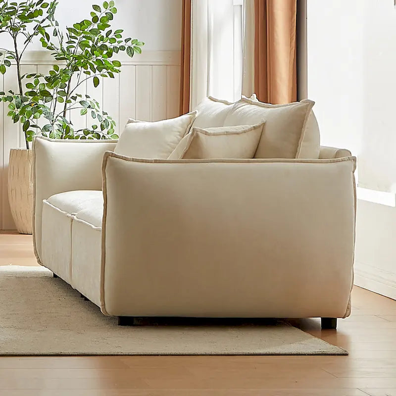 6-Sitzer-Modulsofaset aus Leinen mit 3+3-Sitzer-Kombination, Holzrahmen und 4 Kissen