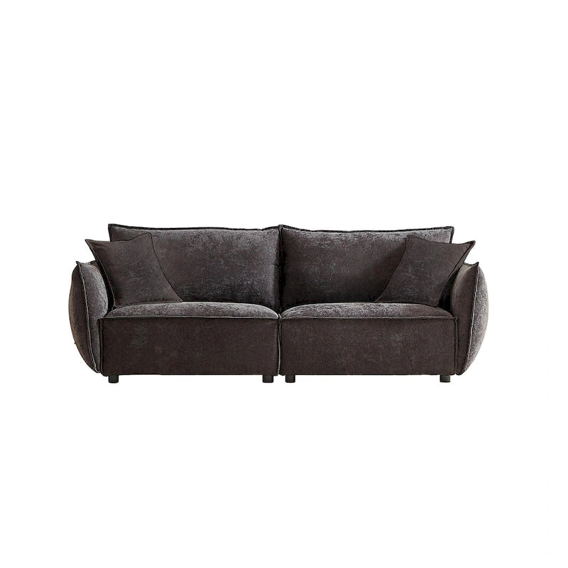 6-Sitzer-Modulsofaset aus Leinen mit 3+3-Sitzer-Kombination, Holzrahmen und 4 Kissen