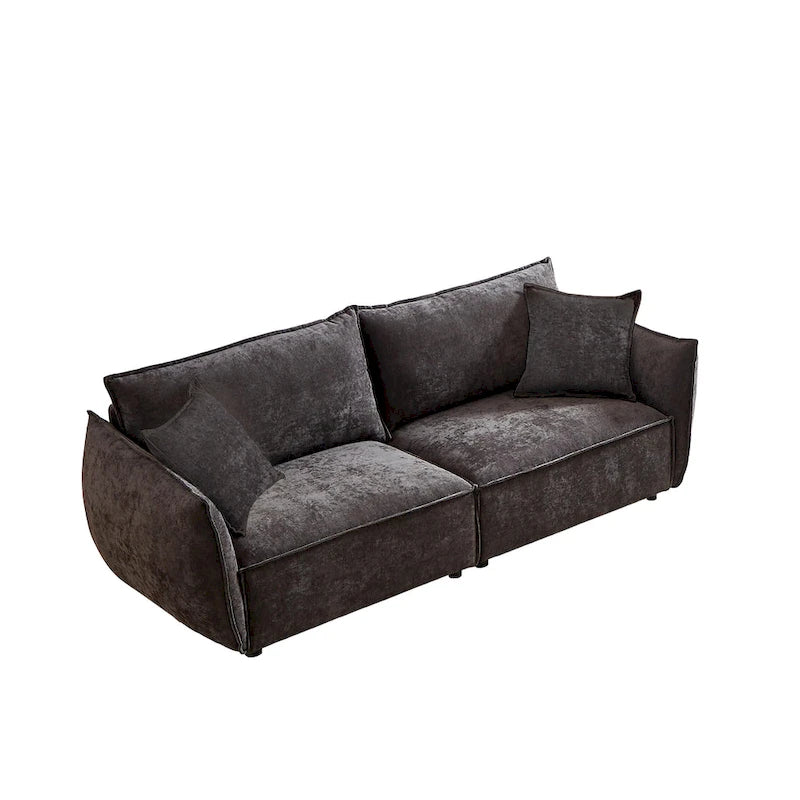 6-Sitzer-Modulsofaset aus Leinen mit 3+3-Sitzer-Kombination, Holzrahmen und 4 Kissen