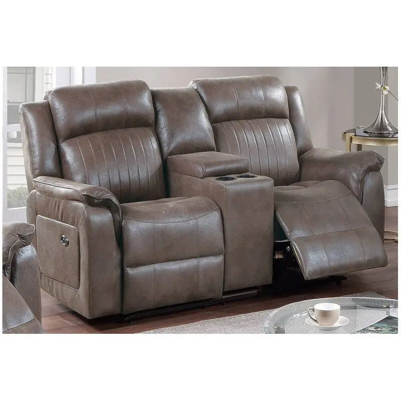 Modernes manuell verstellbares 1-Sitzer-Sofa mit Konsole, 1-teilig, für das Wohnzimmer, dunkel kaffeefarbener atmungsaktiver Kunstlederbezug