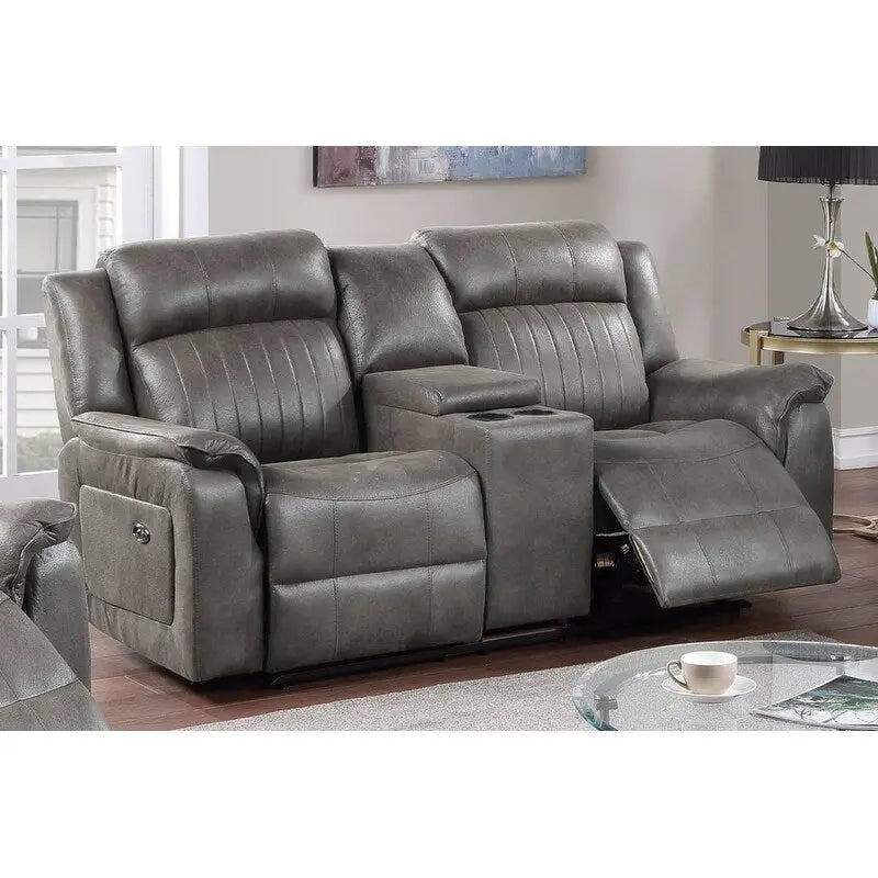 Modernes manuell verstellbares 1-Sitzer-Sofa mit Konsole, 1-teilig, für das Wohnzimmer, dunkel kaffeefarbener atmungsaktiver Kunstlederbezug