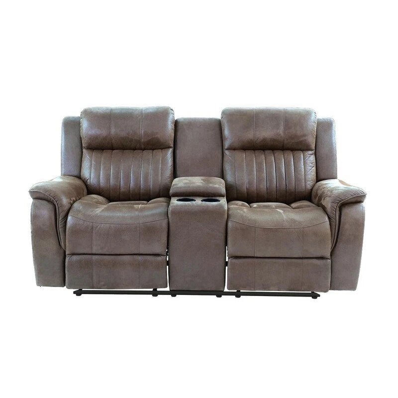Modernes manuell verstellbares 1-Sitzer-Sofa mit Konsole, 1-teilig, für das Wohnzimmer, dunkel kaffeefarbener atmungsaktiver Kunstlederbezug