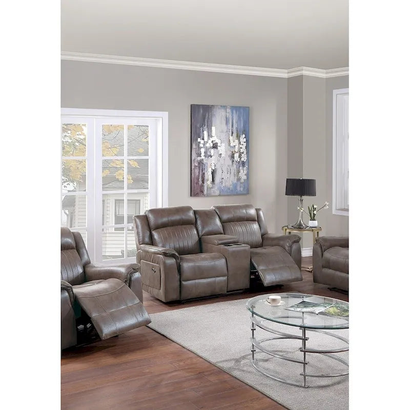 Modernes manuell verstellbares 1-Sitzer-Sofa mit Konsole, 1-teilig, für das Wohnzimmer, dunkel kaffeefarbener atmungsaktiver Kunstlederbezug