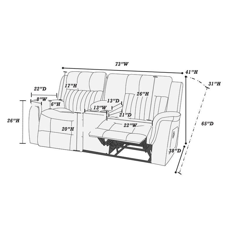 Modernes manuell verstellbares 1-Sitzer-Sofa mit Konsole, 1-teilig, für das Wohnzimmer, dunkel kaffeefarbener atmungsaktiver Kunstlederbezug