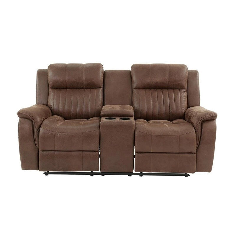 Modernes manuell verstellbares 1-Sitzer-Sofa mit Konsole, 1-teilig, für das Wohnzimmer, dunkel kaffeefarbener atmungsaktiver Kunstlederbezug