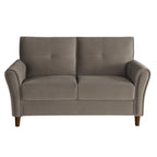Brązowa welwetowa sofa dwuosobowa 1Pc z wygodnymi miękkimi oparciami, pikowanymi detalami i ramą z litego drewna, nowoczesne meble do salonu