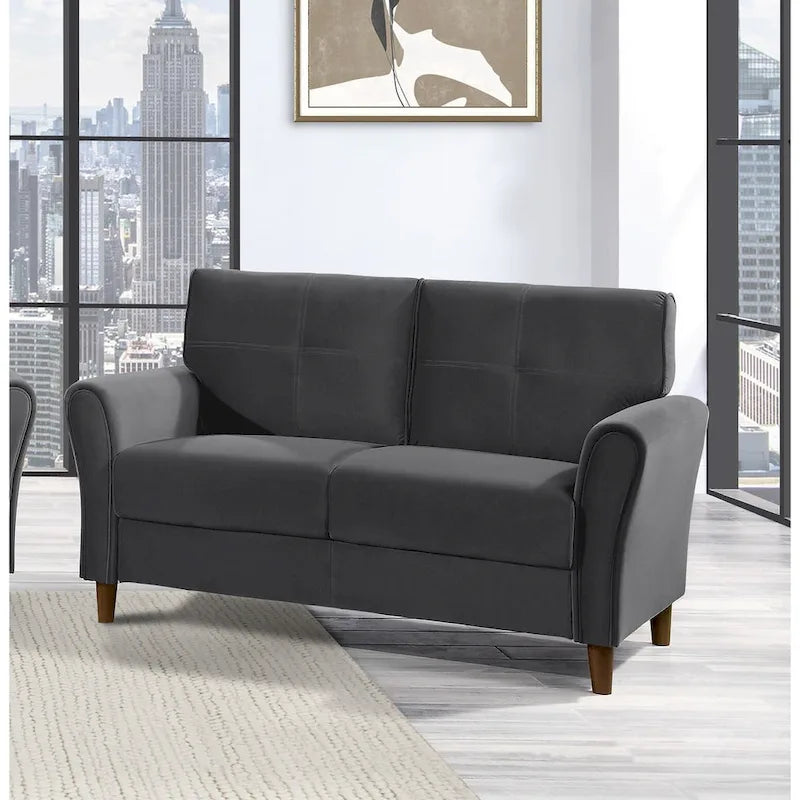 Brązowa welwetowa sofa dwuosobowa 1Pc z wygodnymi miękkimi oparciami, pikowanymi detalami i ramą z litego drewna, nowoczesne meble do salonu