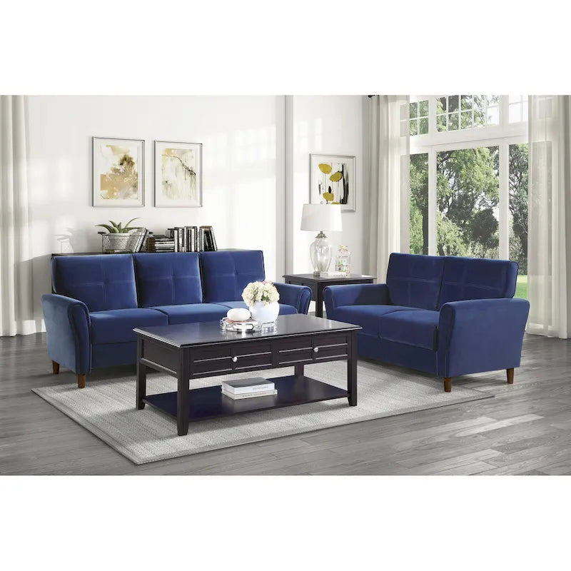Brązowa welwetowa sofa dwuosobowa 1Pc z wygodnymi miękkimi oparciami, pikowanymi detalami i ramą z litego drewna, nowoczesne meble do salonu