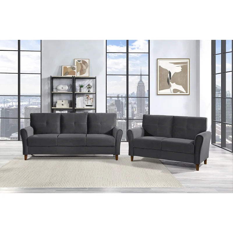 Brązowa welwetowa sofa dwuosobowa 1Pc z wygodnymi miękkimi oparciami, pikowanymi detalami i ramą z litego drewna, nowoczesne meble do salonu