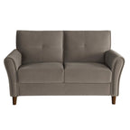 Brązowa welwetowa sofa dwuosobowa 1Pc z wygodnymi miękkimi oparciami, pikowanymi detalami i ramą z litego drewna, nowoczesne meble do salonu