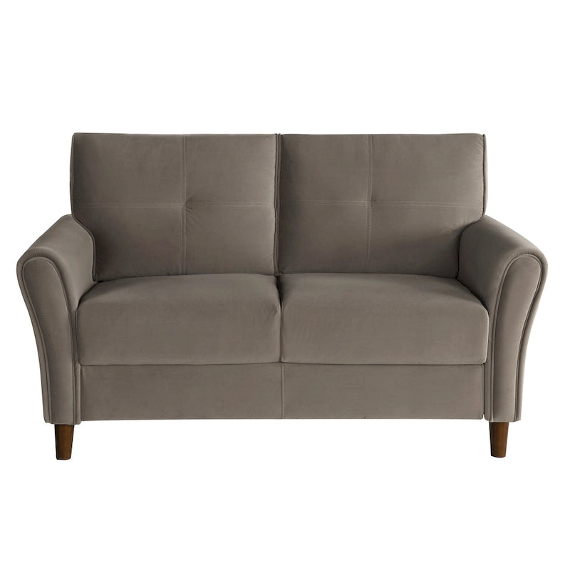 Brązowa welwetowa sofa dwuosobowa 1Pc z wygodnymi miękkimi oparciami, pikowanymi detalami i ramą z litego drewna, nowoczesne meble do salonu