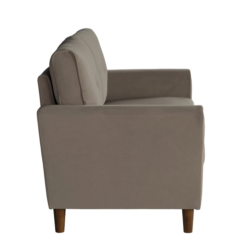 Brązowa welwetowa sofa dwuosobowa 1Pc z wygodnymi miękkimi oparciami, pikowanymi detalami i ramą z litego drewna, nowoczesne meble do salonu