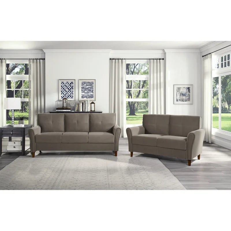 Brązowa welwetowa sofa dwuosobowa 1Pc z wygodnymi miękkimi oparciami, pikowanymi detalami i ramą z litego drewna, nowoczesne meble do salonu