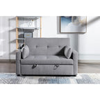 Causeuse convertible 3 en 1 en tissu de lin gris clair avec poche latérale