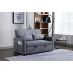 Causeuse convertible 3 en 1 en tissu de lin gris clair avec poche latérale