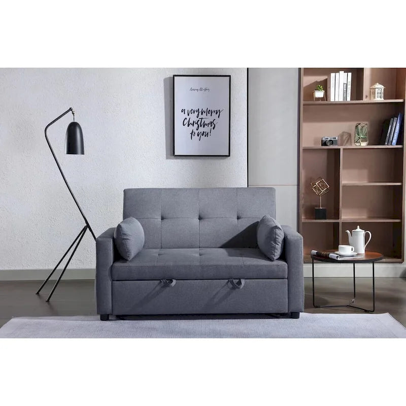 Causeuse convertible 3 en 1 en tissu de lin gris clair avec poche latérale