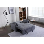 Causeuse convertible 3 en 1 en tissu de lin gris clair avec poche latérale