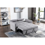 Causeuse convertible 3 en 1 en tissu de lin gris clair avec poche latérale