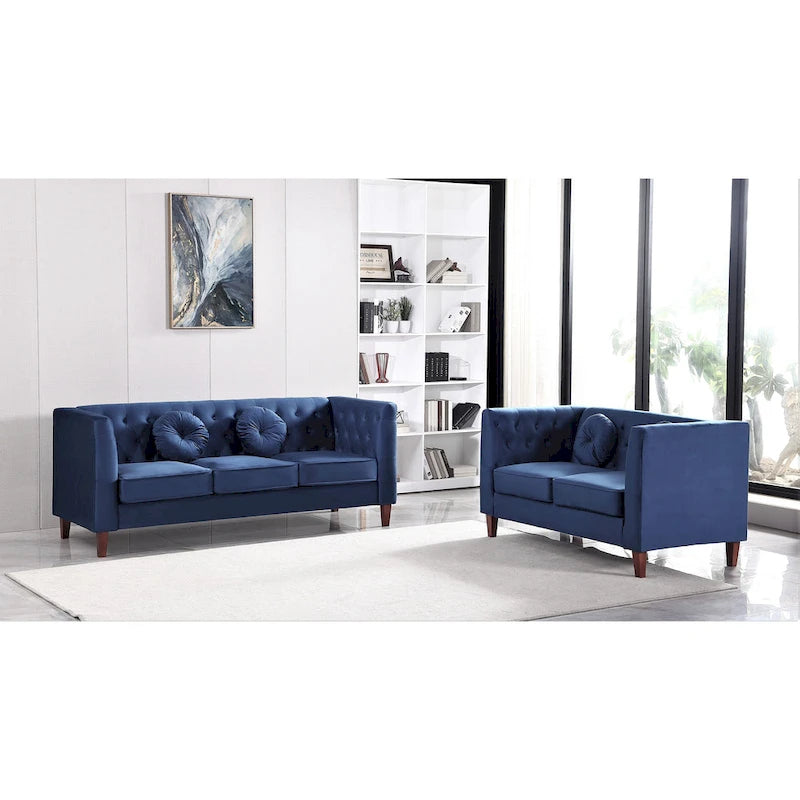 Ensemble de salon classique Chesterfield en velours 2 pièces de US PRIDE FURNITURE, canapé et causeuse