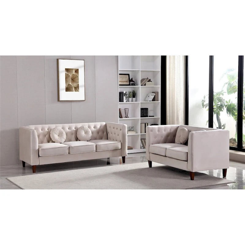 Ensemble de salon classique Chesterfield en velours 2 pièces de US PRIDE FURNITURE, canapé et causeuse