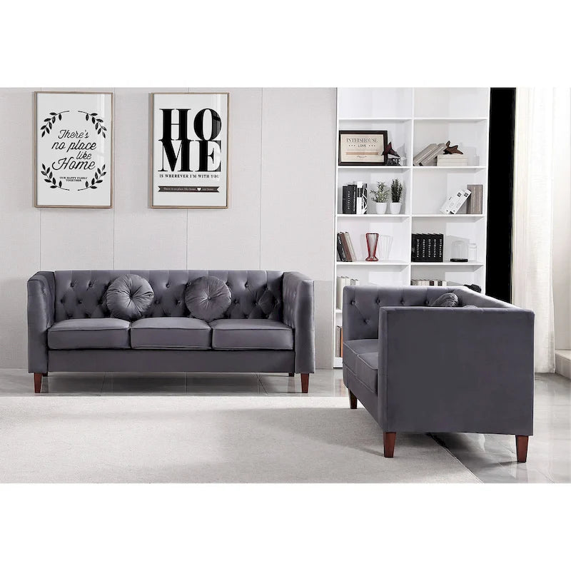 Ensemble de salon classique Chesterfield en velours 2 pièces de US PRIDE FURNITURE, canapé et causeuse
