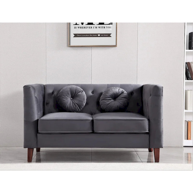 Ensemble de salon classique Chesterfield en velours 2 pièces de US PRIDE FURNITURE, canapé et causeuse