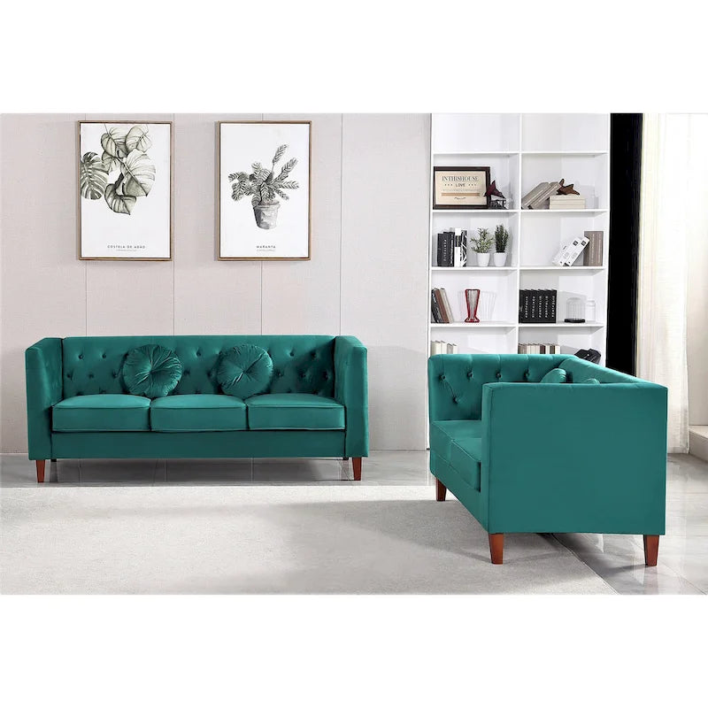 Ensemble de salon classique Chesterfield en velours 2 pièces de US PRIDE FURNITURE, canapé et causeuse