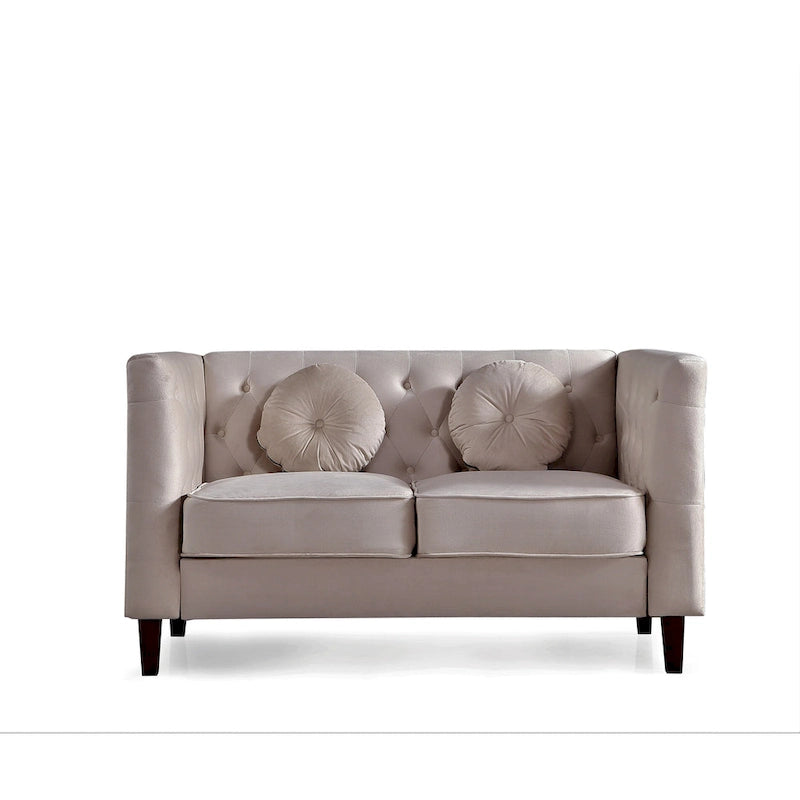 Sofá biplaza Chesterfield clásico de terciopelo de US PRIDE FURNITURE con patas de madera