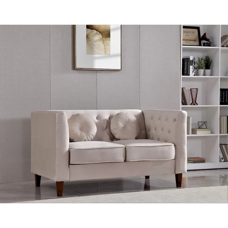 Sofá biplaza Chesterfield clásico de terciopelo de US PRIDE FURNITURE con patas de madera