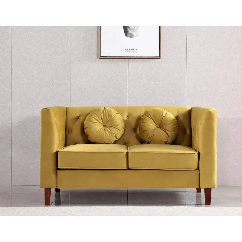 Sofá biplaza Chesterfield clásico de terciopelo de US PRIDE FURNITURE con patas de madera