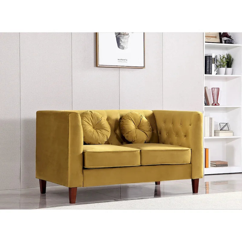 Sofá biplaza Chesterfield clásico de terciopelo de US PRIDE FURNITURE con patas de madera