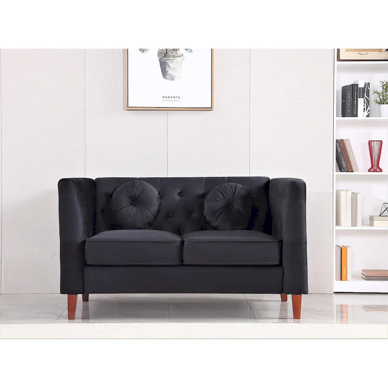 Sofá biplaza Chesterfield clásico de terciopelo de US PRIDE FURNITURE con patas de madera