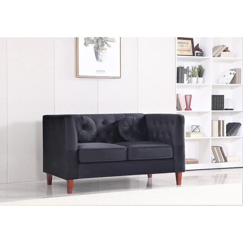 Sofá biplaza Chesterfield clásico de terciopelo de US PRIDE FURNITURE con patas de madera
