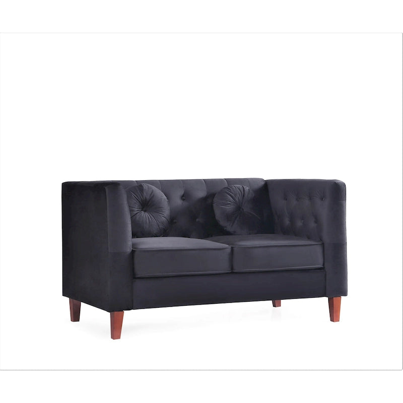 Sofá biplaza Chesterfield clásico de terciopelo de US PRIDE FURNITURE con patas de madera