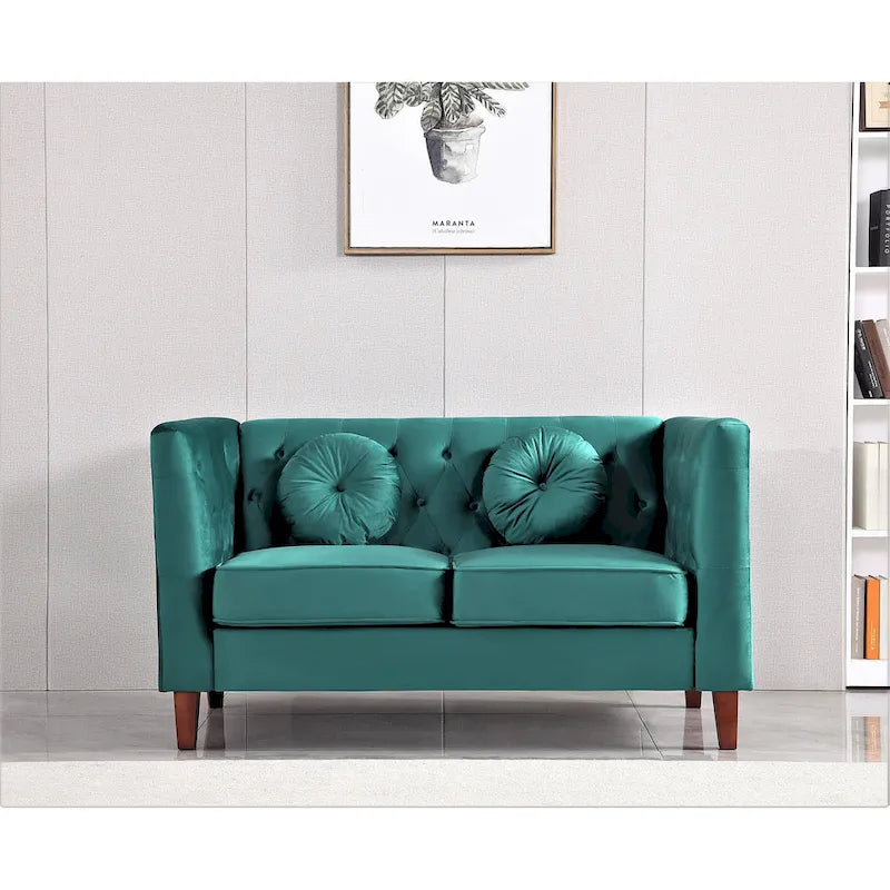 Sofá biplaza Chesterfield clásico de terciopelo de US PRIDE FURNITURE con patas de madera