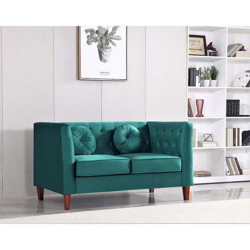 Sofá biplaza Chesterfield clásico de terciopelo de US PRIDE FURNITURE con patas de madera
