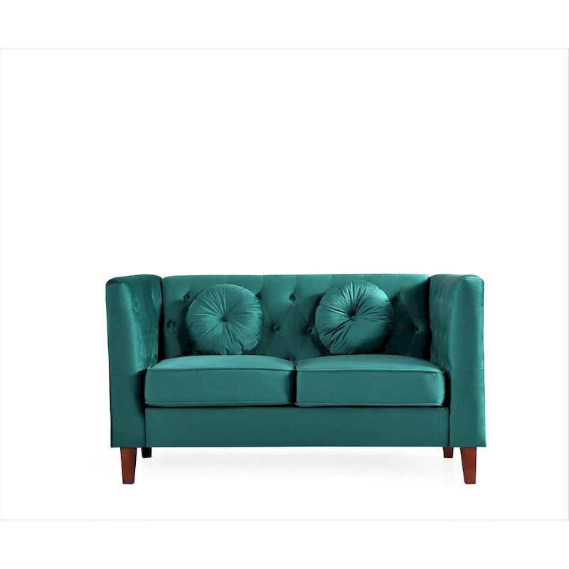 Sofá biplaza Chesterfield clásico de terciopelo de US PRIDE FURNITURE con patas de madera