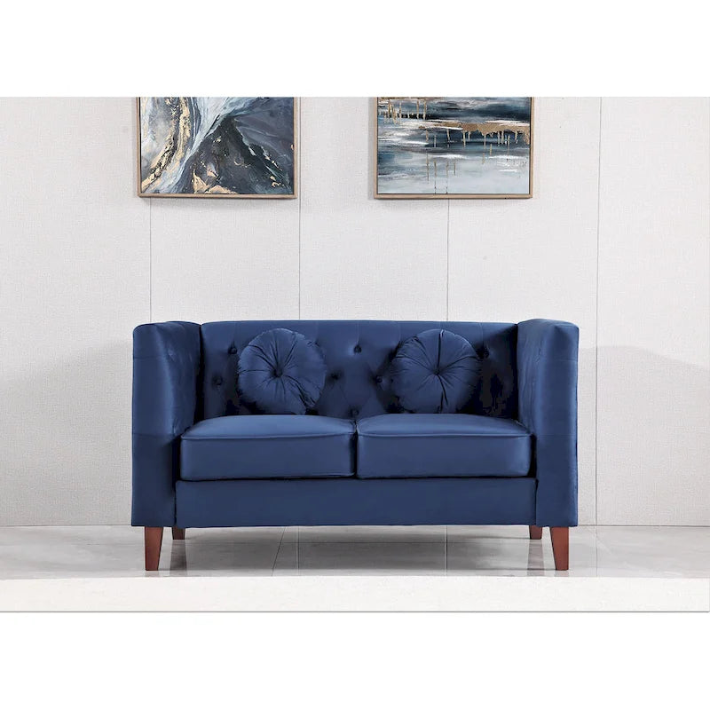 Sofá biplaza Chesterfield clásico de terciopelo de US PRIDE FURNITURE con patas de madera