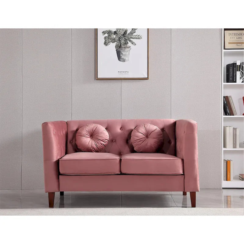 Sofá biplaza Chesterfield clásico de terciopelo de US PRIDE FURNITURE con patas de madera
