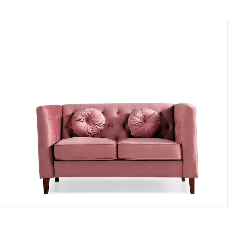 Sofá biplaza Chesterfield clásico de terciopelo de US PRIDE FURNITURE con patas de madera