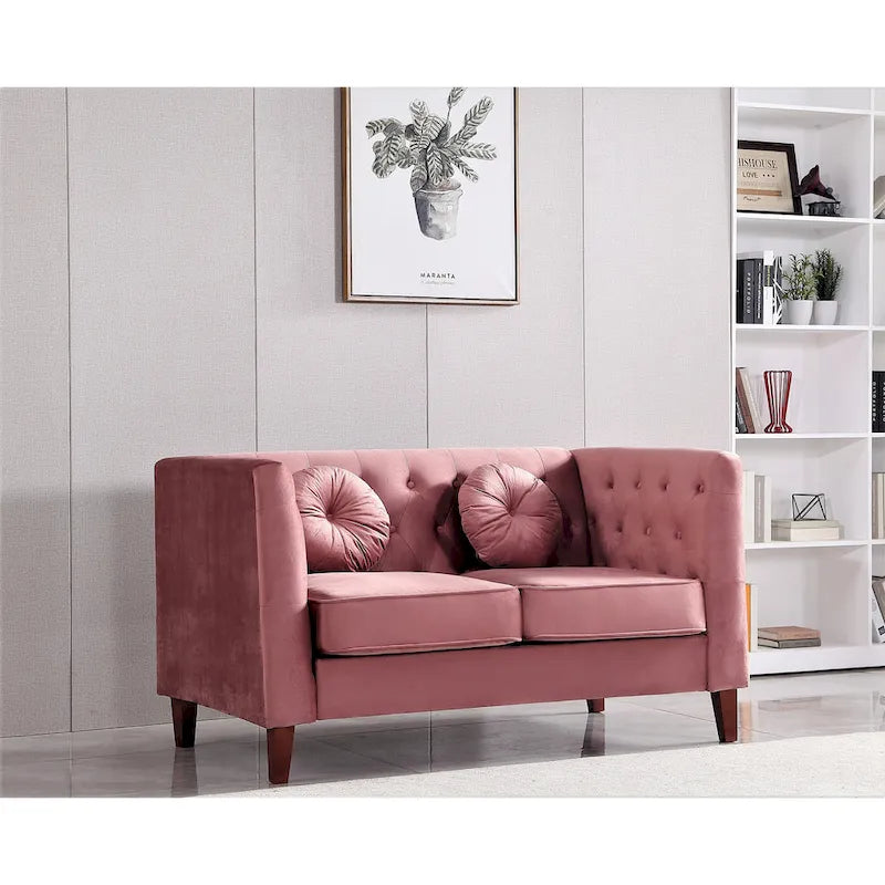 Sofá biplaza Chesterfield clásico de terciopelo de US PRIDE FURNITURE con patas de madera