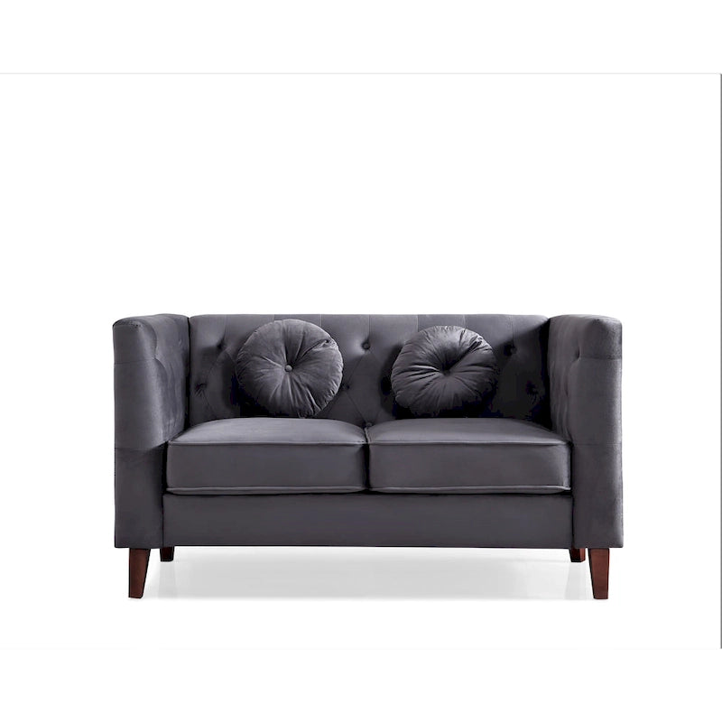 Sofá biplaza Chesterfield clásico de terciopelo de US PRIDE FURNITURE con patas de madera