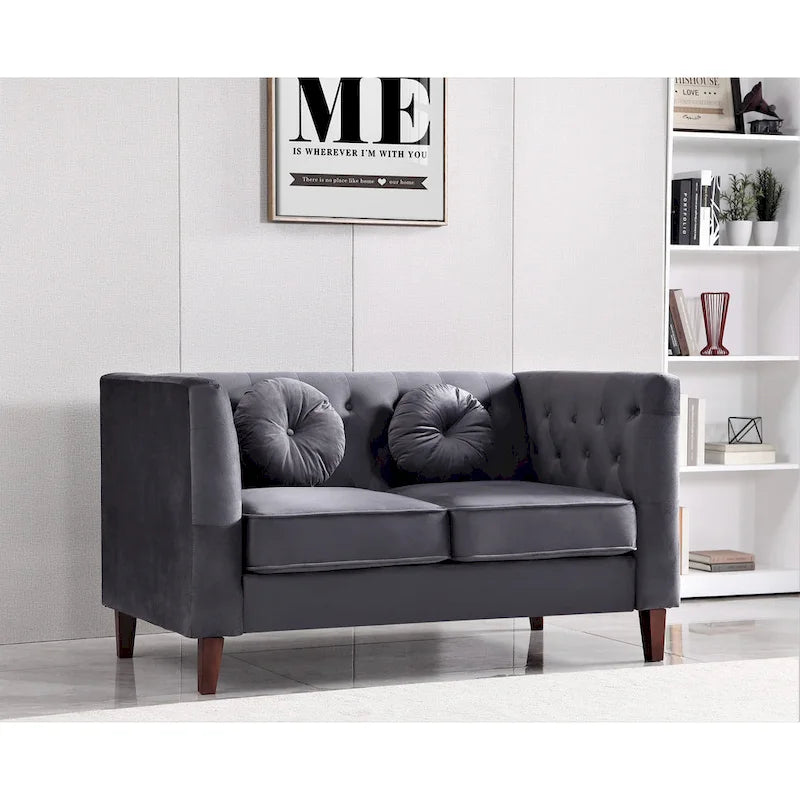 Sofá biplaza Chesterfield clásico de terciopelo de US PRIDE FURNITURE con patas de madera
